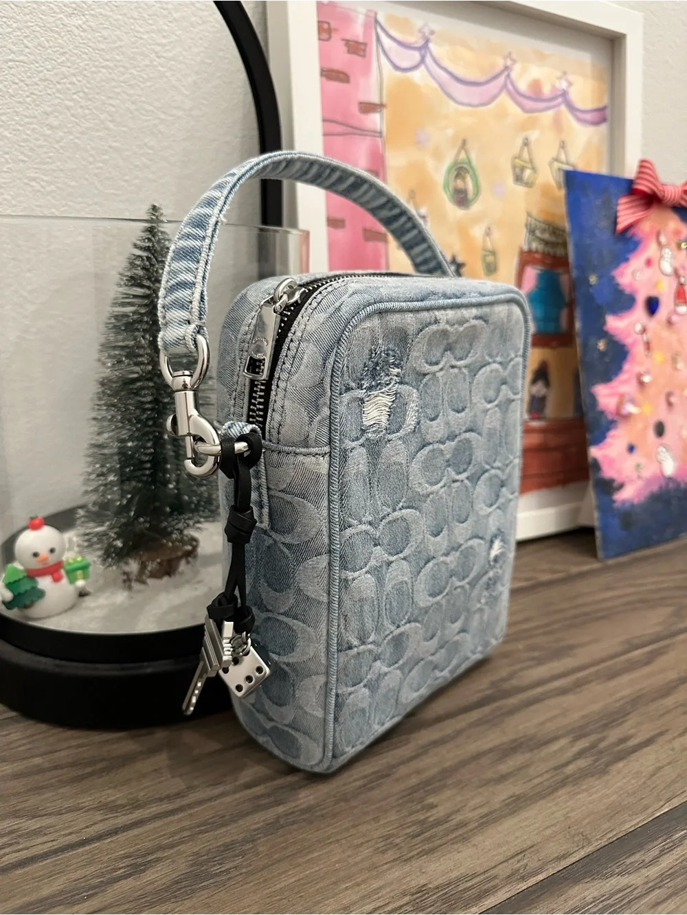 NWT Coach Tristan Crossbody Bag 14 In Loved Signature Denim With Charms  CET70